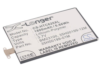 3.7V, 1800mAh, Li-Polymer Battery fits Htc, Accord, C620, 6.66Wh