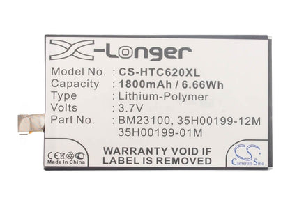 3.7V, 1800mAh, Li-Polymer Battery fits Htc, Accord, C620, 6.66Wh