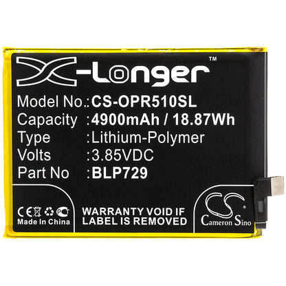 3.85V, 4900mAh, Li-Polymer Battery fits Oppo, Realme 5i, 18.865Wh