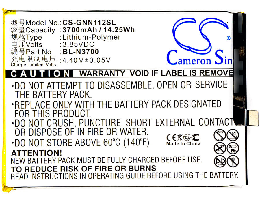 3.85V, 3700mAh, Li-Polymer Battery fits Gionee, Elife S10b, Elife S10b Dual Sim, 14.245Wh