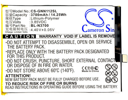 3.85V, 3700mAh, Li-Polymer Battery fits Gionee, Elife S10b, Elife S10b Dual Sim, 14.245Wh