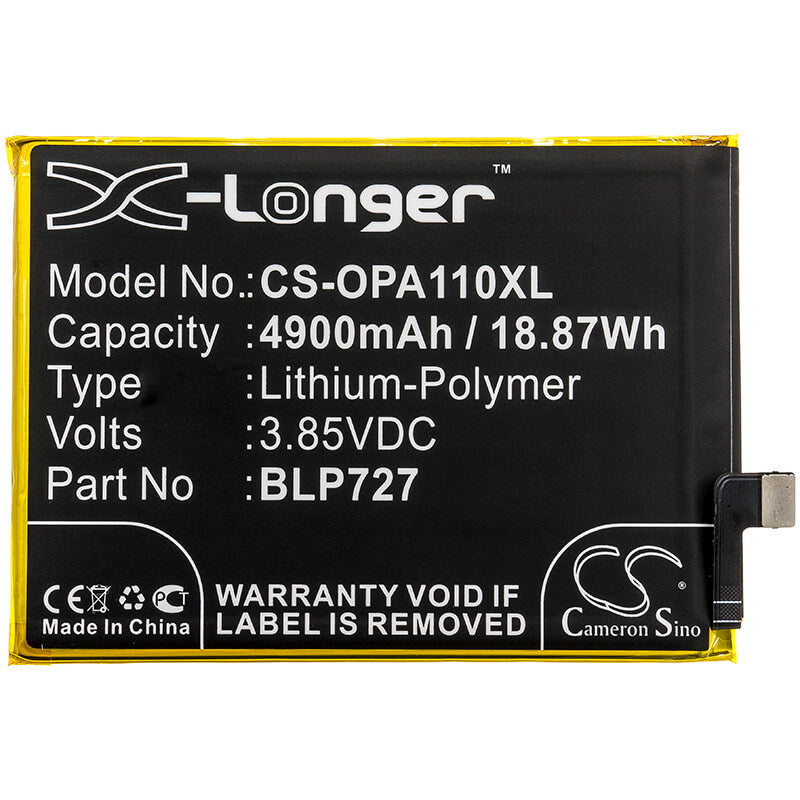 3.85V, 4900mAh, Li-Polymer Battery fits Oppo, A11x, Pchm00, 18.865Wh