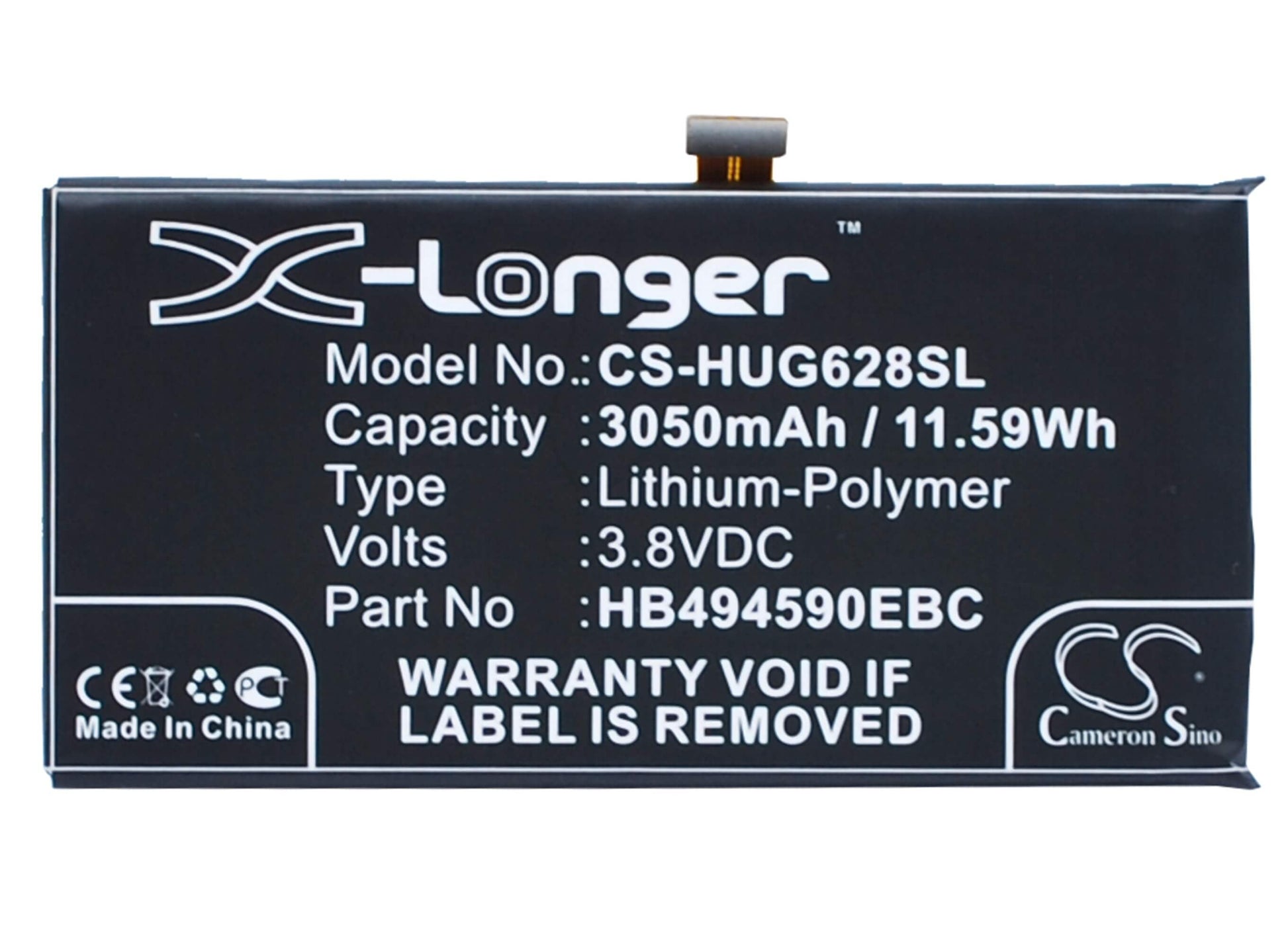 3.8V, 3050mAh, Li-Polymer Battery fits Huawei, Ascend G628, Honor 7, 11.59Wh