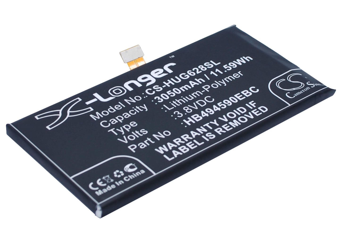 3.8V, 3050mAh, Li-Polymer Battery fits Huawei, Ascend G628, Honor 7, 11.59Wh