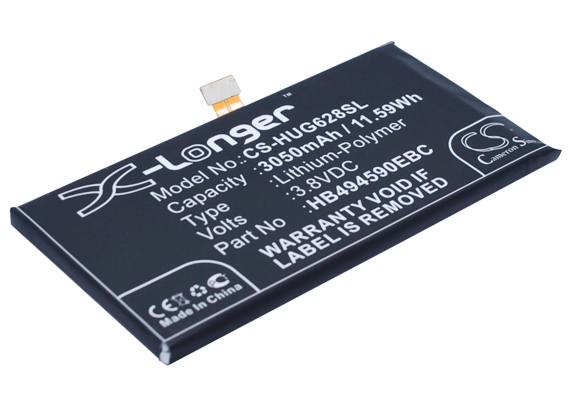 3.8V, 3050mAh, Li-Polymer Battery fits Huawei, Ascend G628, Honor 7, 11.59Wh