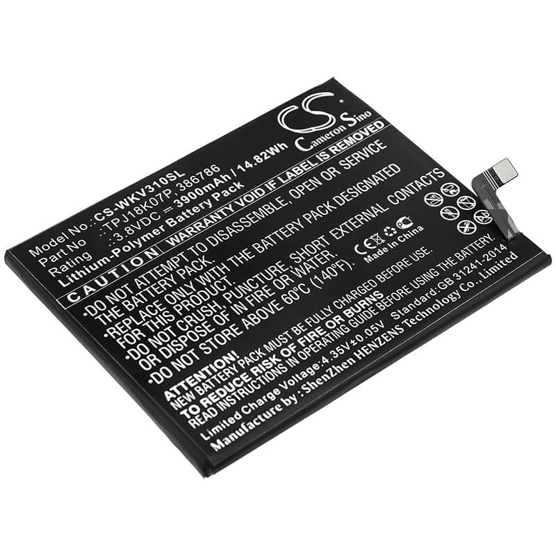 3.8V, 3900mAh, Li-Polymer Battery fits Wiko, View3 Pro, 14.82Wh