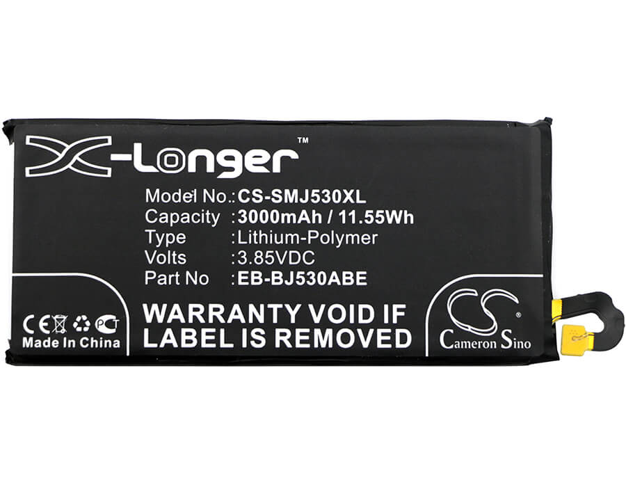 3.85V, 3000mAh, Li-Polymer Battery fits Samsung, Galaxy J5 2017, Galaxy J5 2017 Duos Td-lte, 11.55Wh