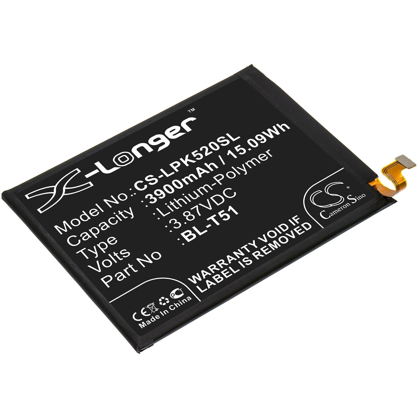 3.87V, 3900mAh, Li-Polymer Battery fits Lg, K420, K420bmw, 15.093Wh