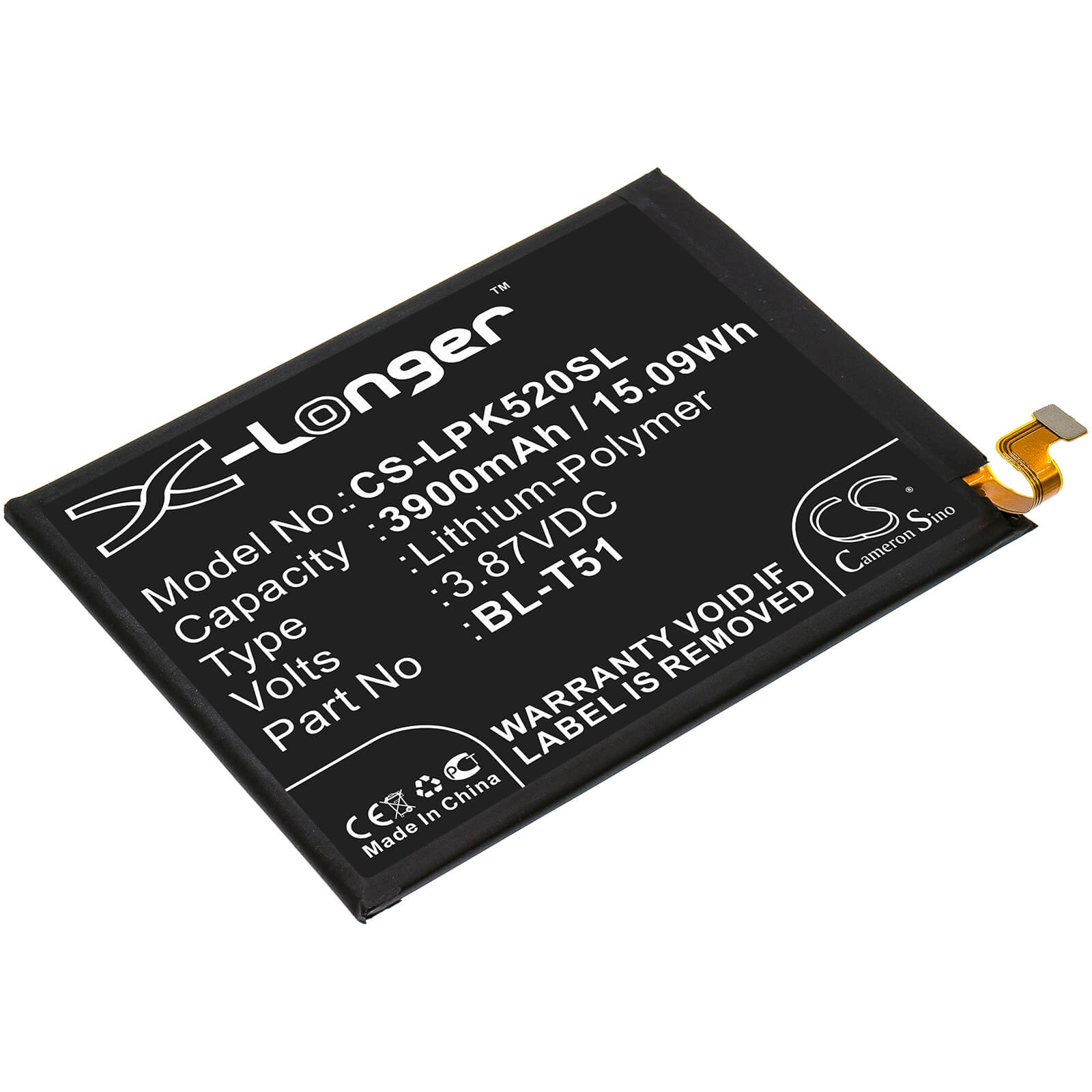 3.87V, 3900mAh, Li-Polymer Battery fits Lg, K420, K420bmw, 15.093Wh