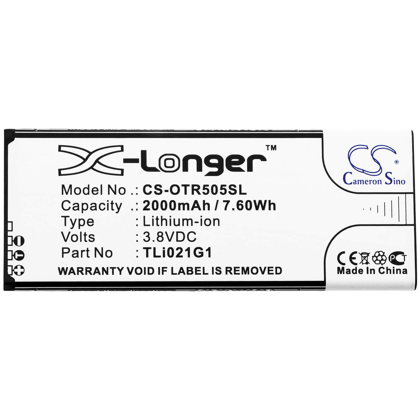 3.8V, 2000mAh, Li-ion Battery fits Alcatel, 5005r, Insight, 7.6Wh