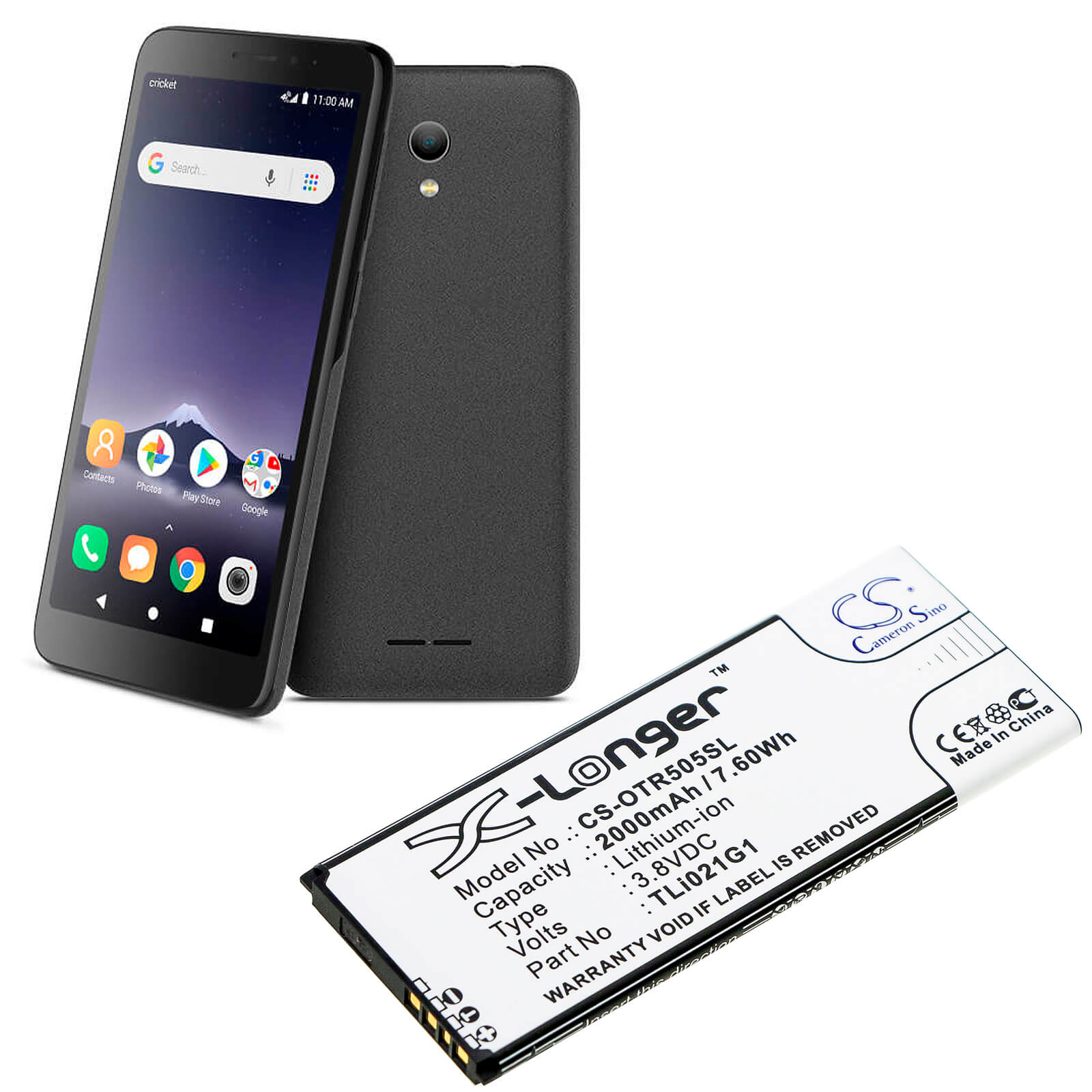 3.8V, 2000mAh, Li-ion Battery fits Alcatel, 5005r, Insight, 7.6Wh
