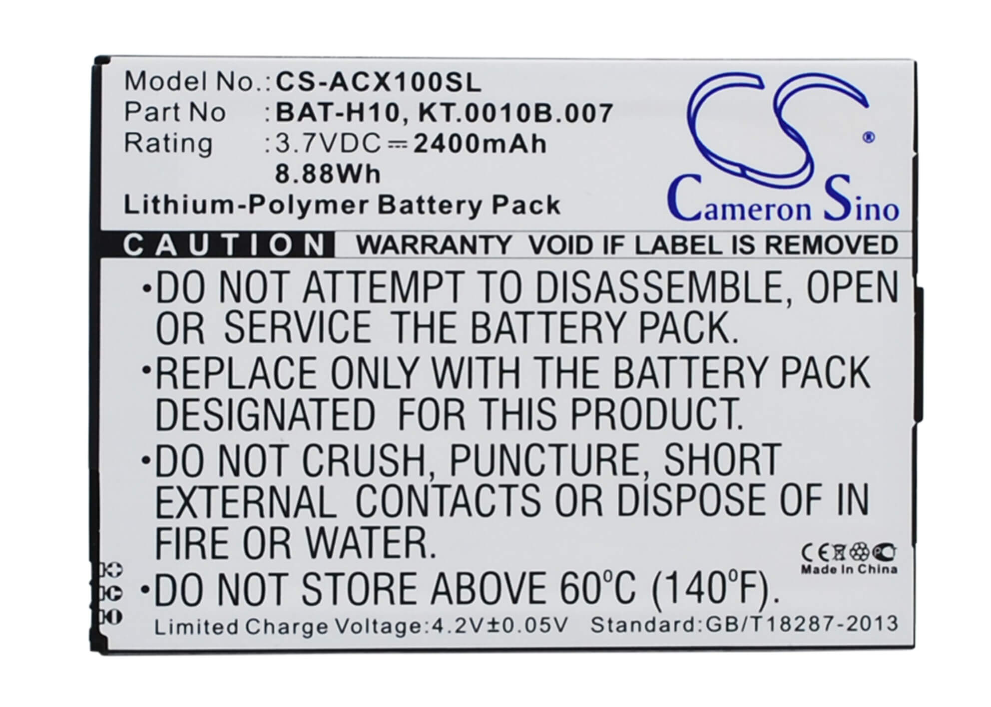 3.7V, 2400mAh, Li-Polymer Battery fits Acer, Liquid X1, S53, 8.88Wh