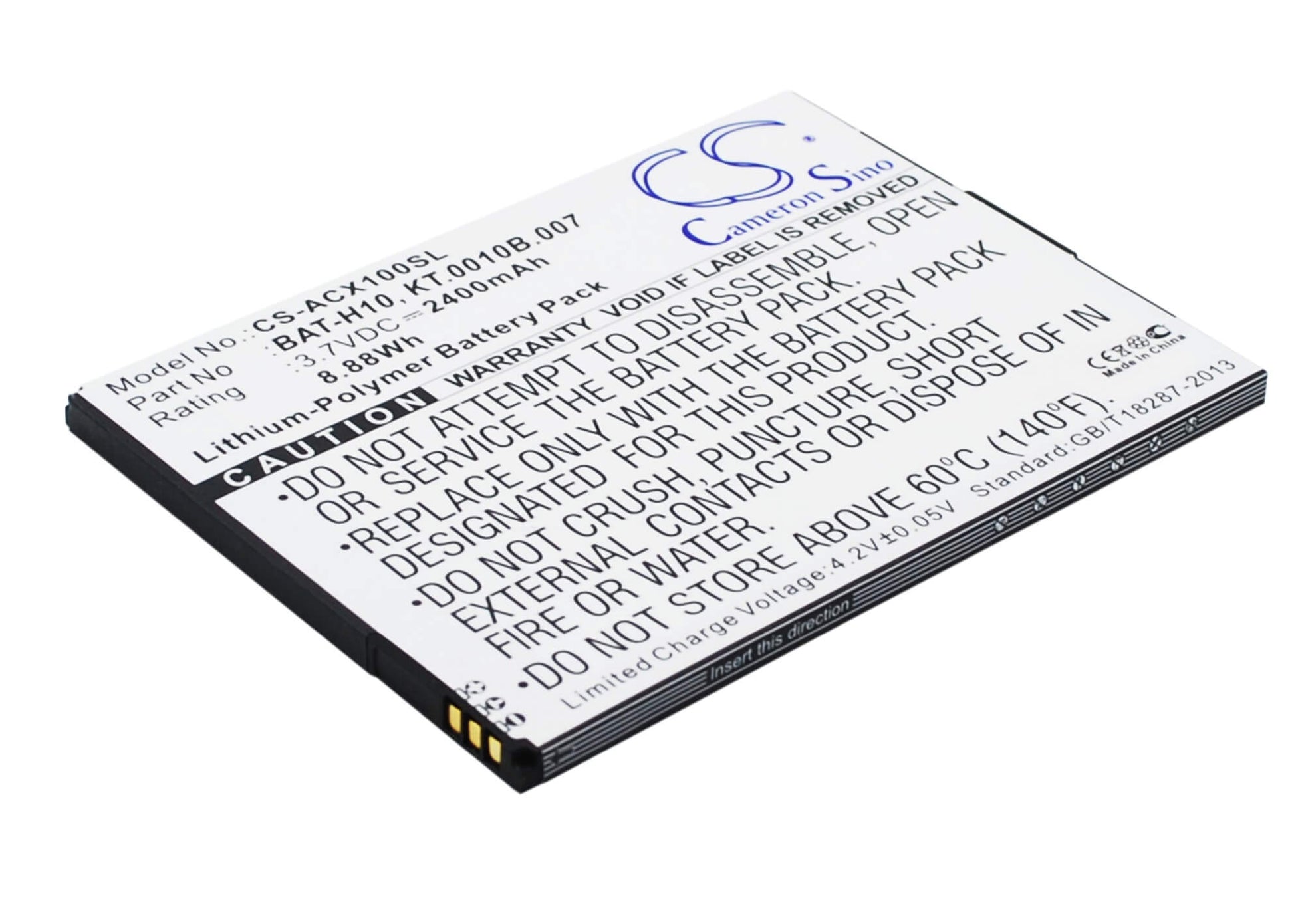3.7V, 2400mAh, Li-Polymer Battery fits Acer, Liquid X1, S53, 8.88Wh