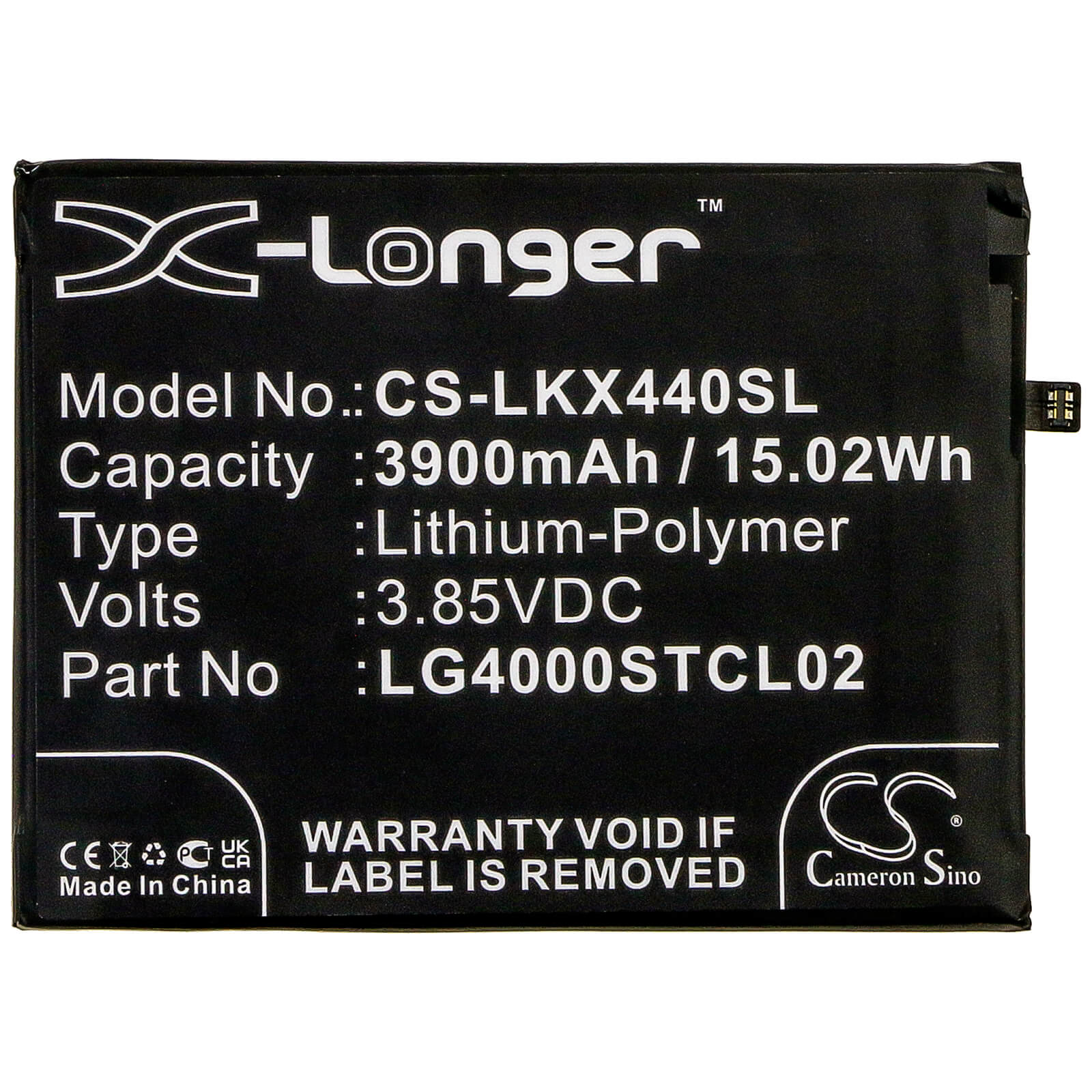 3.85V, 3900mAh, Li-Polymer Battery fits Lg, Lmx440im, W30 2019, 15.015Wh