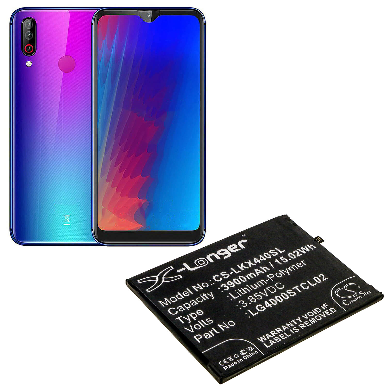 3.85V, 3900mAh, Li-Polymer Battery fits Lg, Lmx440im, W30 2019, 15.015Wh