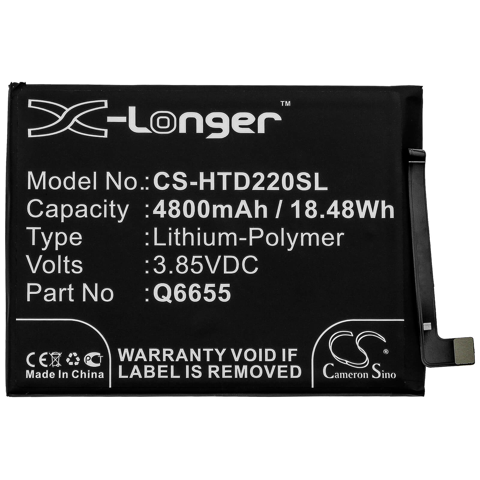 3.85V, 4800mAh, Li-Polymer Battery fits Htc, Desire 20 Pro, 18.48Wh