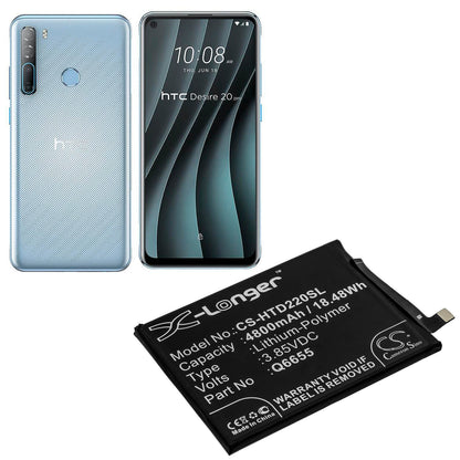 3.85V, 4800mAh, Li-Polymer Battery fits Htc, Desire 20 Pro, 18.48Wh