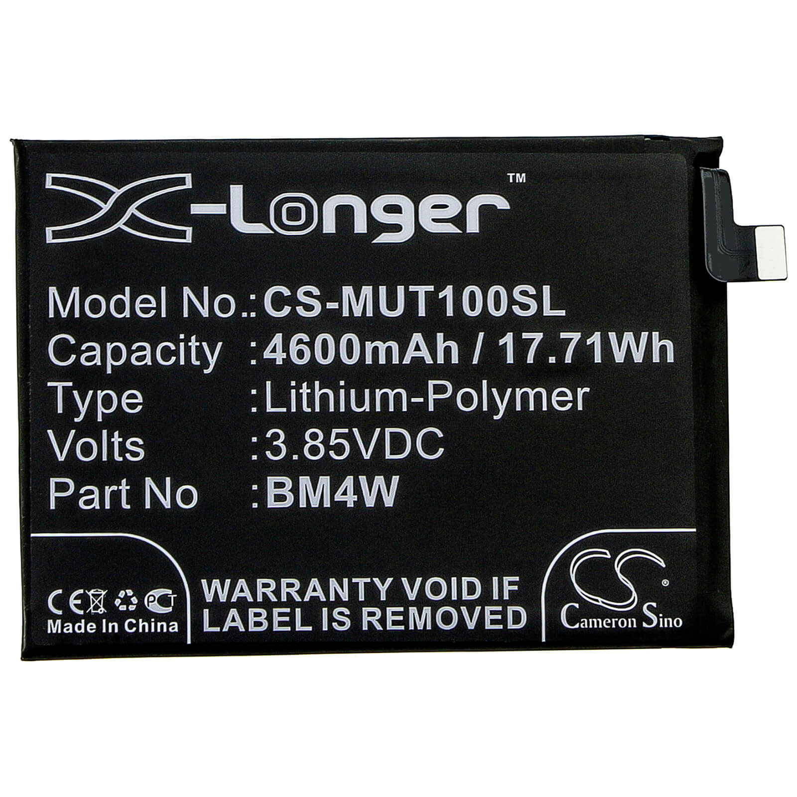 3.85V, 4600mAh, Li-Polymer Battery fits Redmi, M2007j17c, Note 9 Pro 5g, 17.71Wh