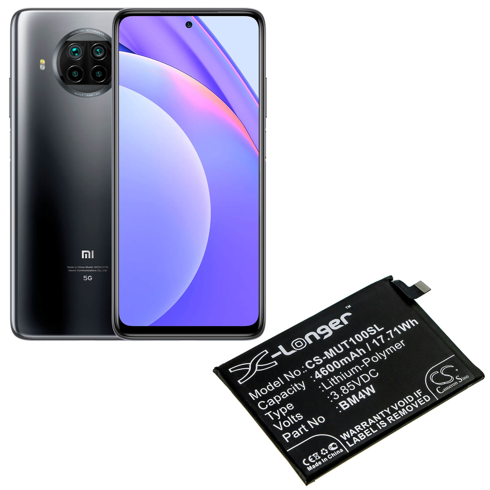 3.85V, 4600mAh, Li-Polymer Battery fits Xiaomi, M2007j17g, M2007j17i, 17.71Wh