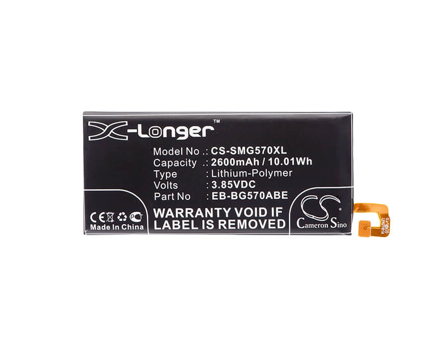 3.85V, 2600mAh, Li-Polymer Battery fits Samsung, Galaxy On5 2016 Duos, Galaxy On5 2016 Duos Td-lte, 10.01Wh