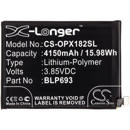 3.85V, 4150mAh, Li-Polymer Battery fits Oppo, Realme 3, Rmx1821, 15.9775Wh