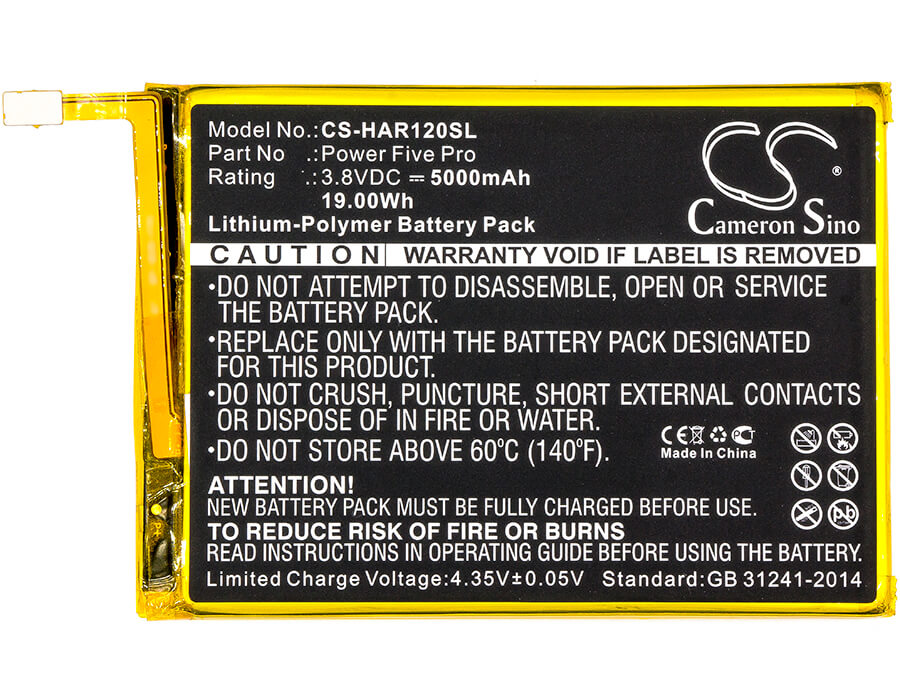 3.8V, 5000mAh, Li-Polymer Battery fits Highscreen, Power Five, Power Five Pro, 19Wh