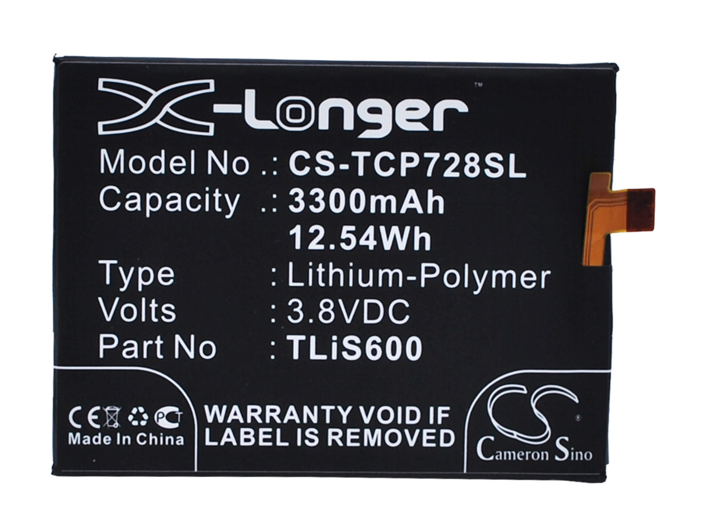 3.8V, 3300mAh, Li-Polymer Battery fits Tcl, 3n, I718m, 12.54Wh
