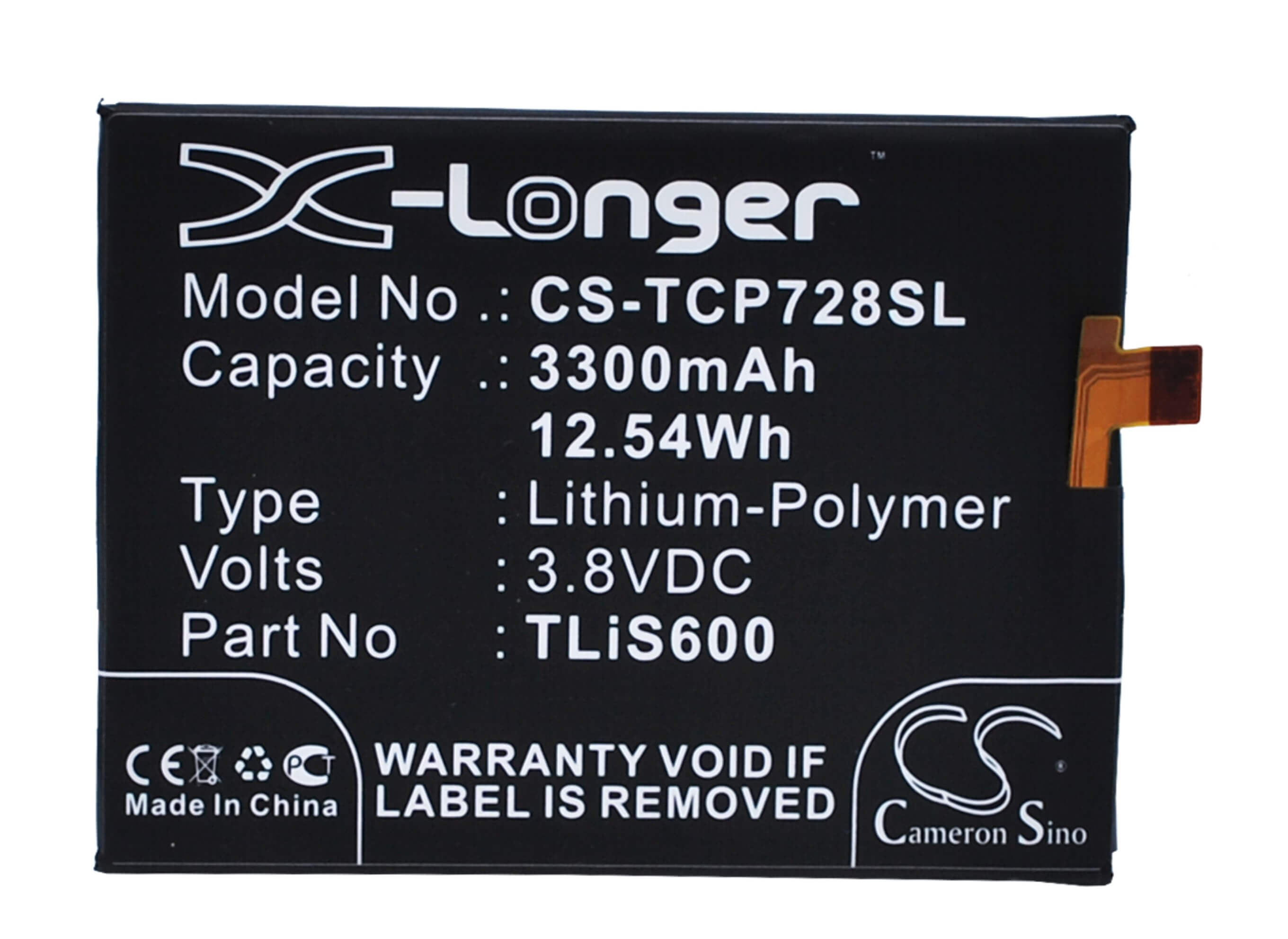 3.8V, 3300mAh, Li-Polymer Battery fits Alcatel, One Touch Flash Plus, Ot-7054, 12.54Wh