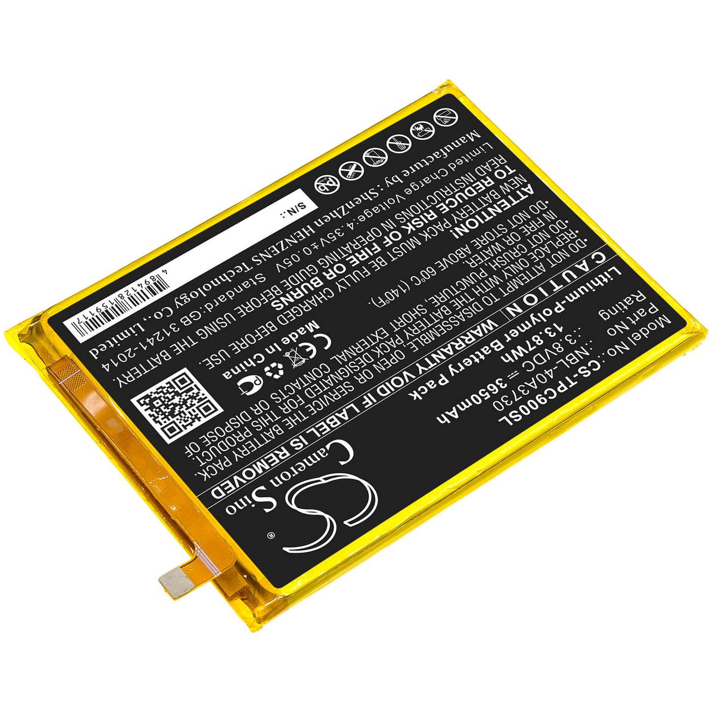 3.8V, 3650mAh, Li-Polymer Battery fits Tp-link, Neffos C9, Tp707a, 13.87Wh
