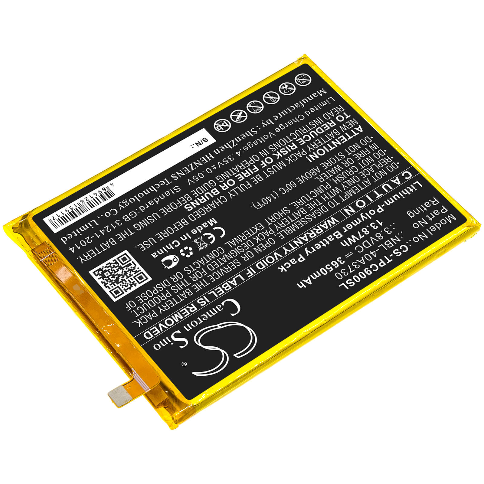 3.8V, 3650mAh, Li-Polymer Battery fits Tp-link, Neffos C9, Tp707a, 13.87Wh
