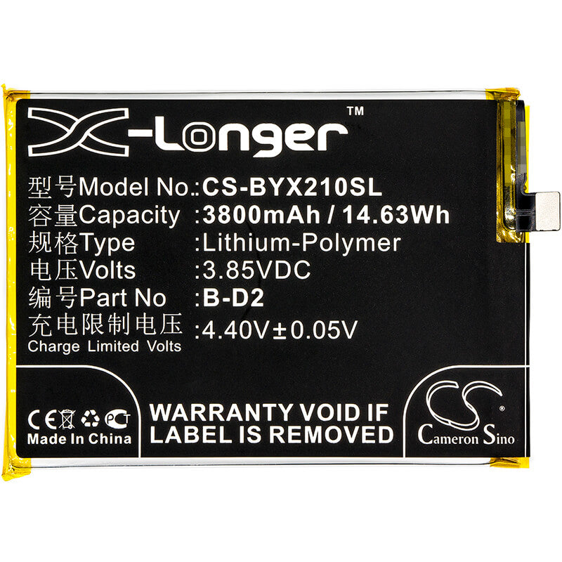 3.85V, 3800mAh, Li-Polymer Battery fits Bbk, Vivo X20 Plus, Vivo X20 Plus A, 14.63Wh