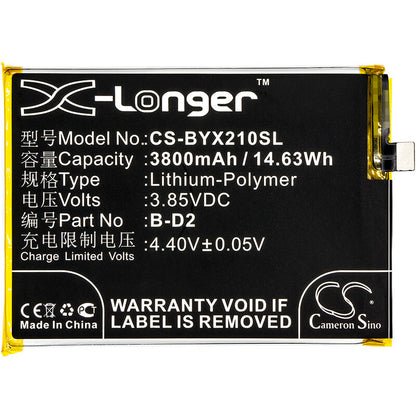 3.85V, 3800mAh, Li-Polymer Battery fits Vivo, X20 Plus, X20 Plus A, 14.63Wh