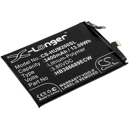 3.85V, 3400mAh, Li-Polymer Battery fits Huawei, Honor Magic 2, Tny-al00, 13.09Wh