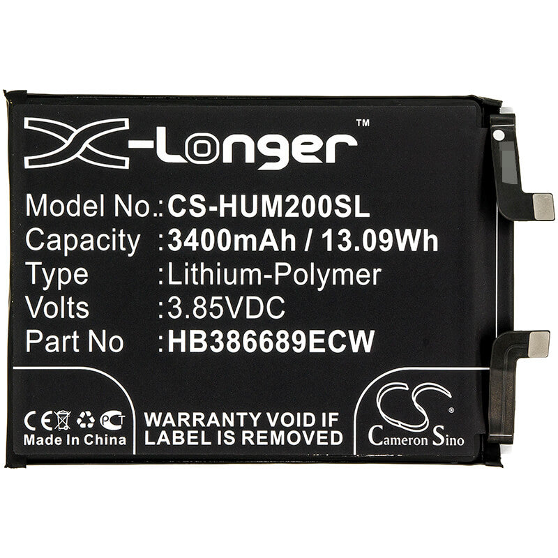 3.85V, 3400mAh, Li-Polymer Battery fits Huawei, Honor Magic 2, Tny-al00, 13.09Wh