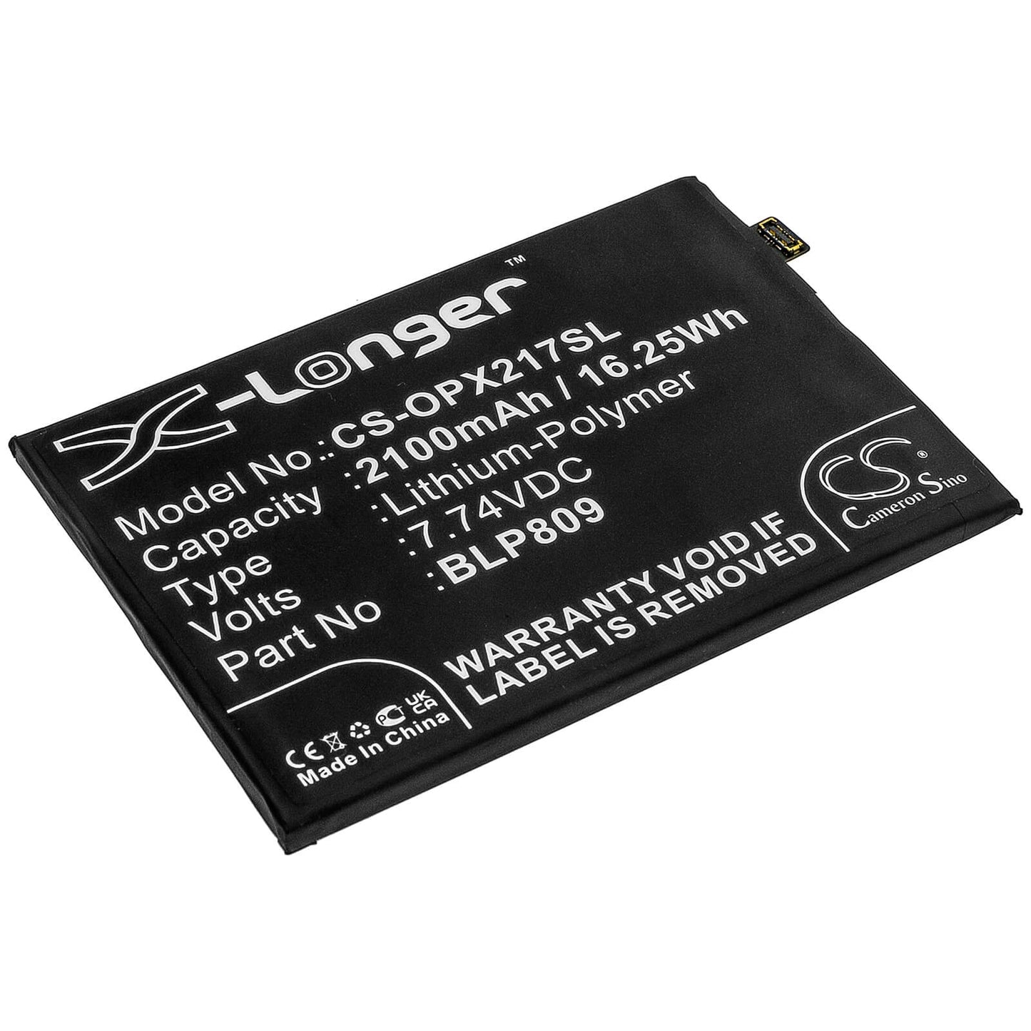 7.74V, 2100mAh, Li-Polymer Battery fits Oppo, Realme Q2 Pro, Rmx2173, 16.254Wh