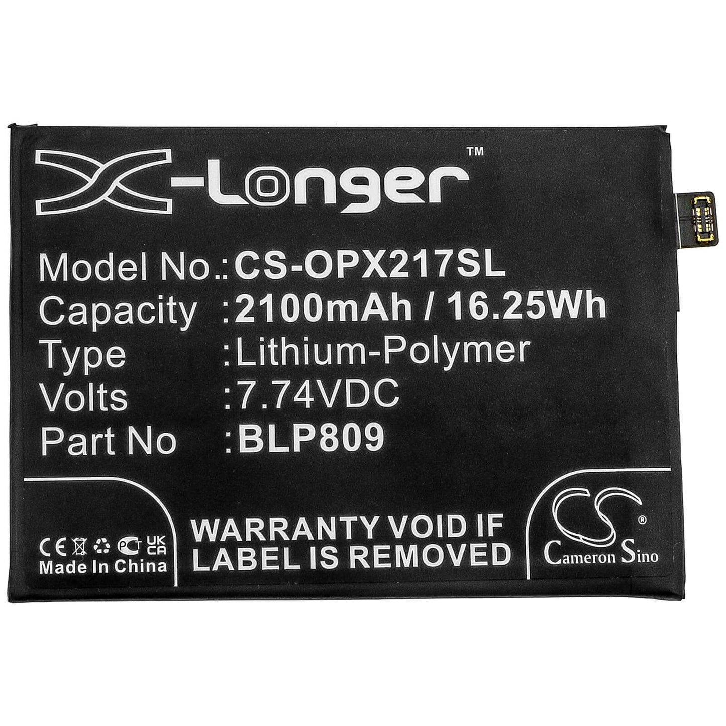 7.74V, 2100mAh, Li-Polymer Battery fits Oppo, Realme Q2 Pro, Rmx2173, 16.254Wh