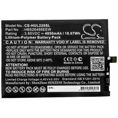 3.85V, 4850mAh, Li-Polymer Battery fits Huawei, Changxiang 20 Se, Dnn-l29, 18.6725Wh