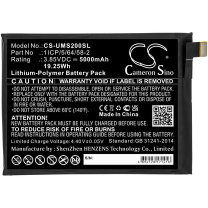3.85V, 5000mAh, Li-Polymer Battery fits Umi, Umidigi S2, 19.25Wh