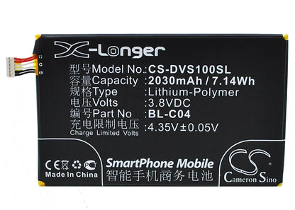 3.8V, 2030mAh, Li-Polymer Battery fits Doov, S2x, 7.714Wh