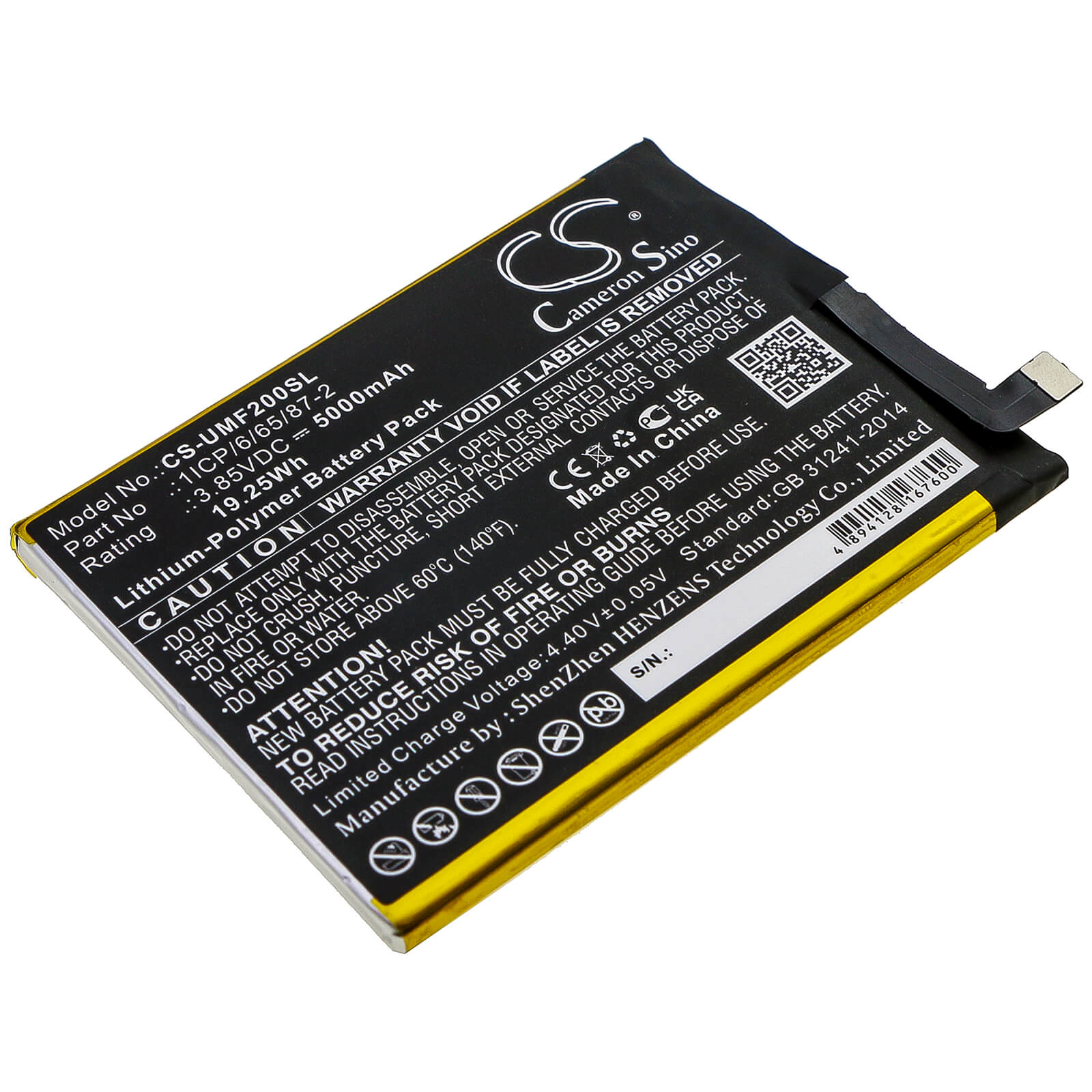 3.85V, 5000mAh, Li-Polymer Battery fits Umi, Umidigi F2, 19.25Wh