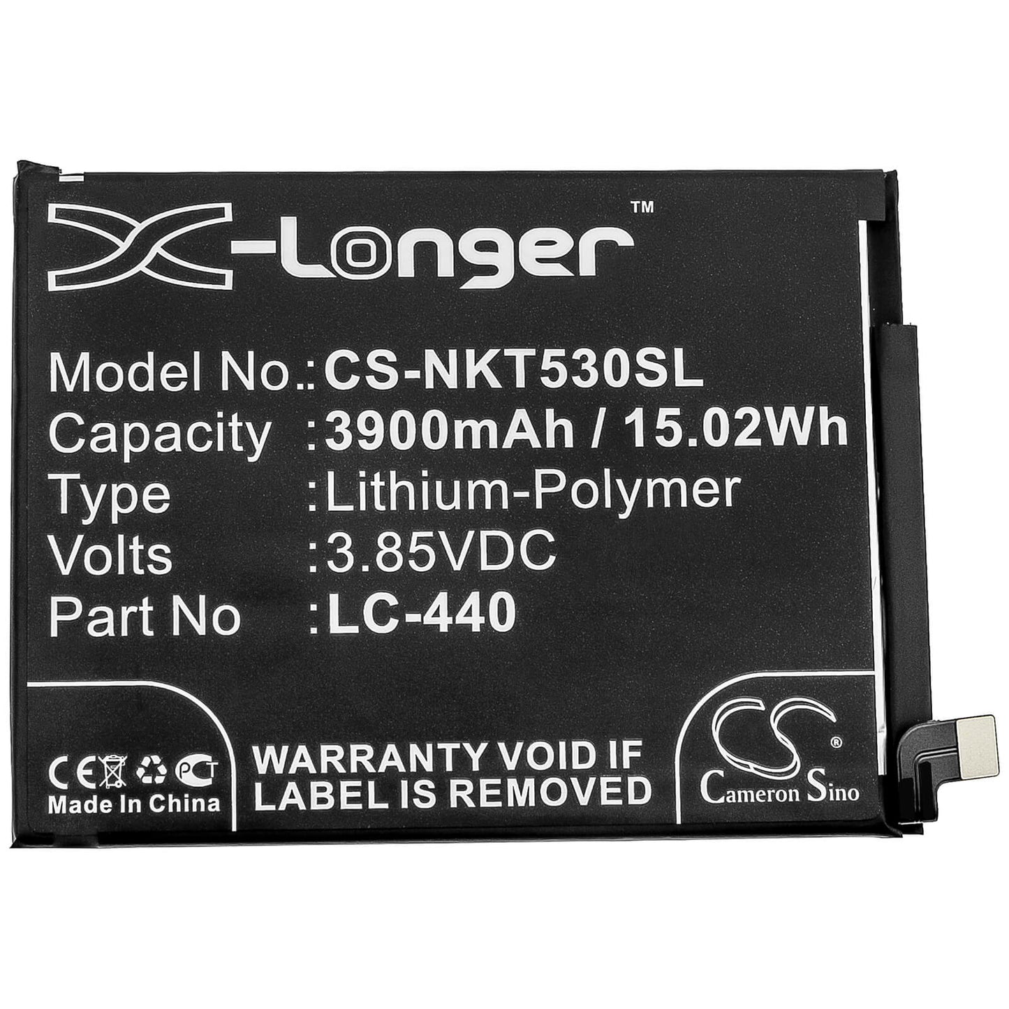 3.85V, 3900mAh, Li-Polymer Battery fits Nokia, Nokia 5.3, Ta-1234, 15.015Wh