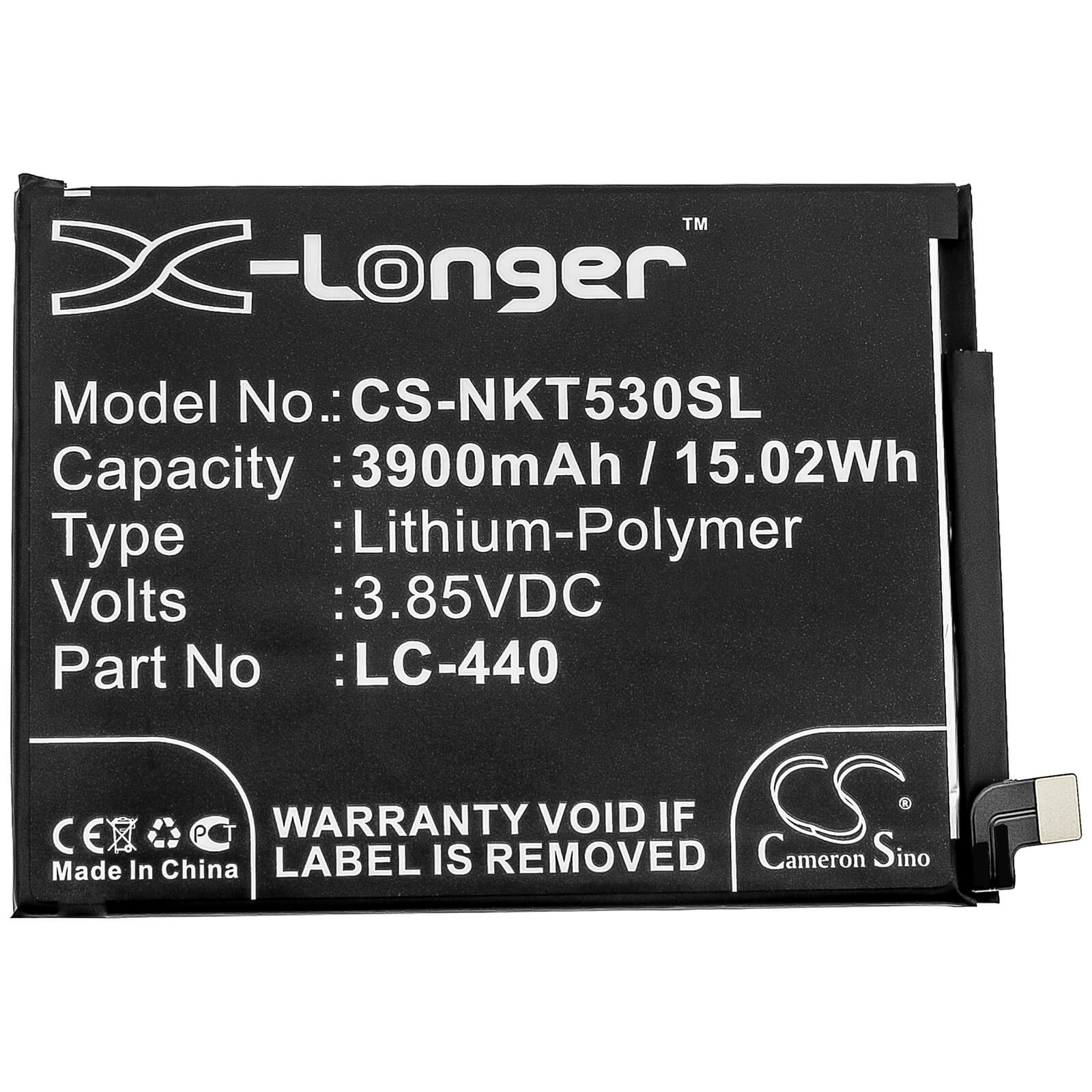 3.85V, 3900mAh, Li-Polymer Battery fits Nokia, Nokia 5.3, Ta-1234, 15.015Wh