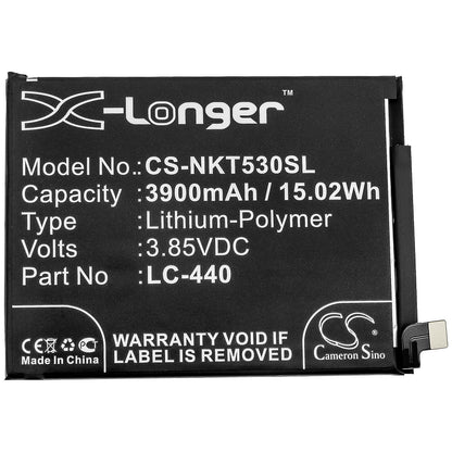 3.85V, 3900mAh, Li-Polymer Battery fits Nokia, Nokia 5.3, Ta-1234, 15.015Wh