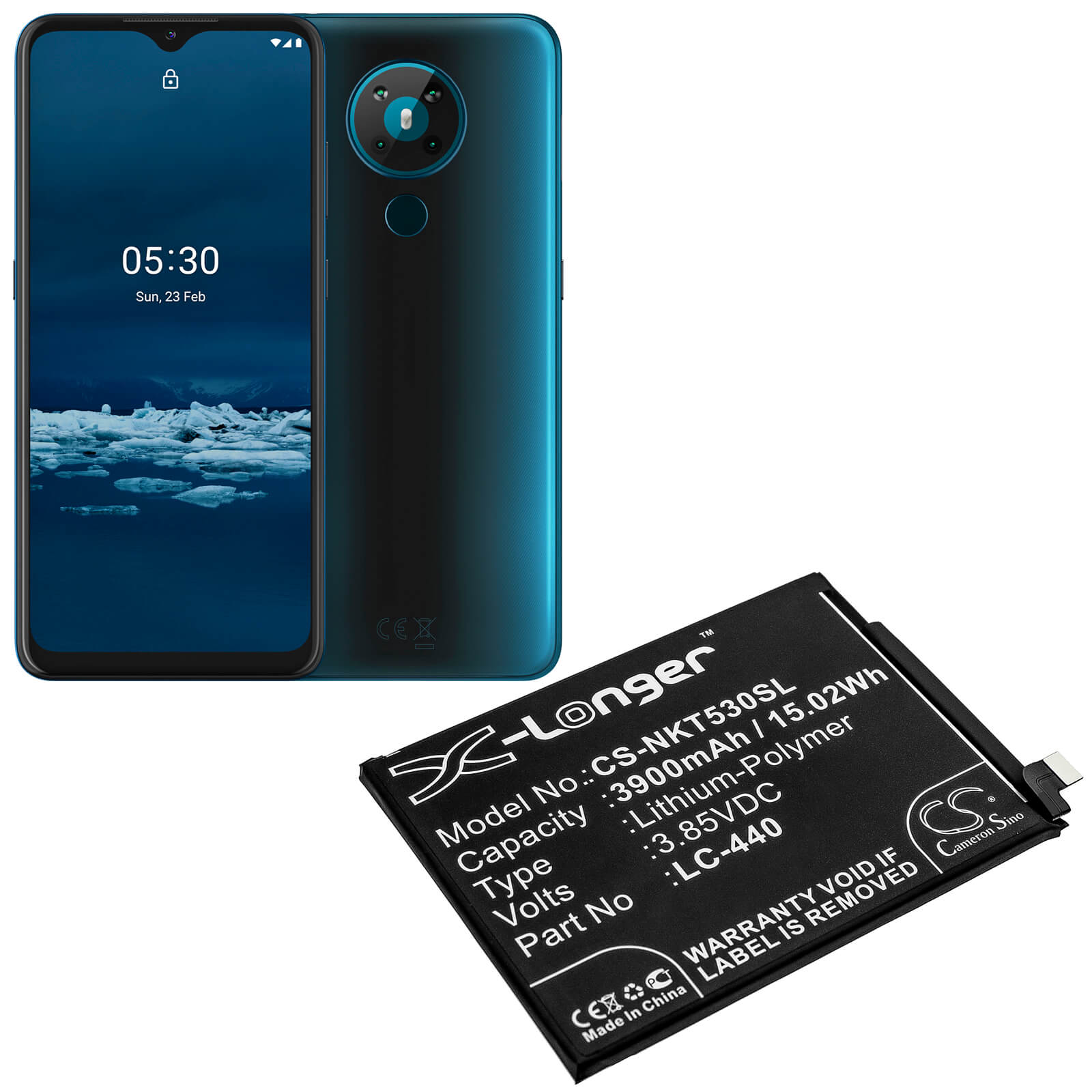 3.85V, 3900mAh, Li-Polymer Battery fits Nokia, Nokia 5.3, Ta-1234, 15.015Wh