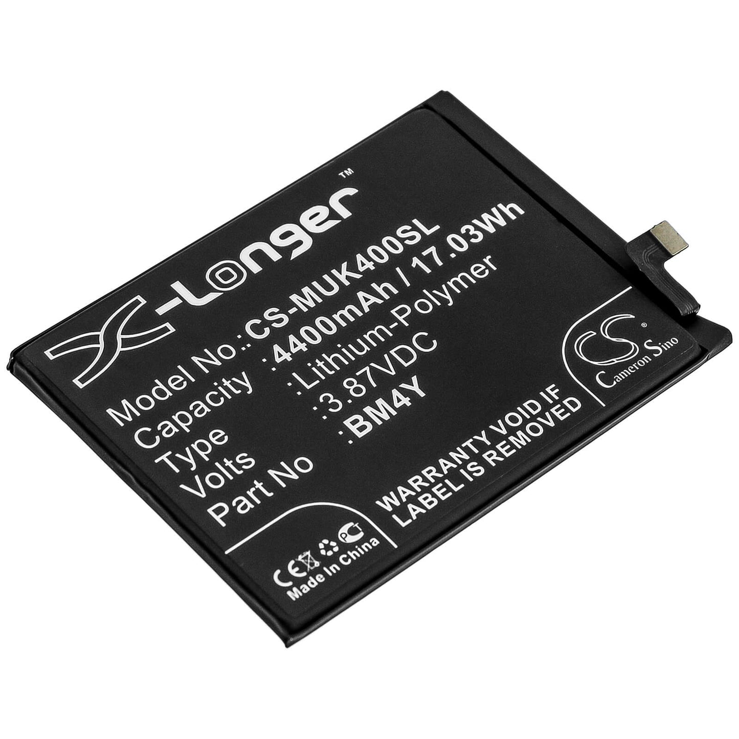 3.87V, 4400mAh, Li-Polymer Battery fits Xiaomi, M2012k11ag, M2012k11ai, 17.028Wh