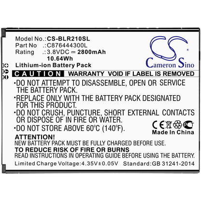 3.8V, 2800mAh, Li-ion Battery fits Blu, R2 Plus, R210ww, 10.64Wh