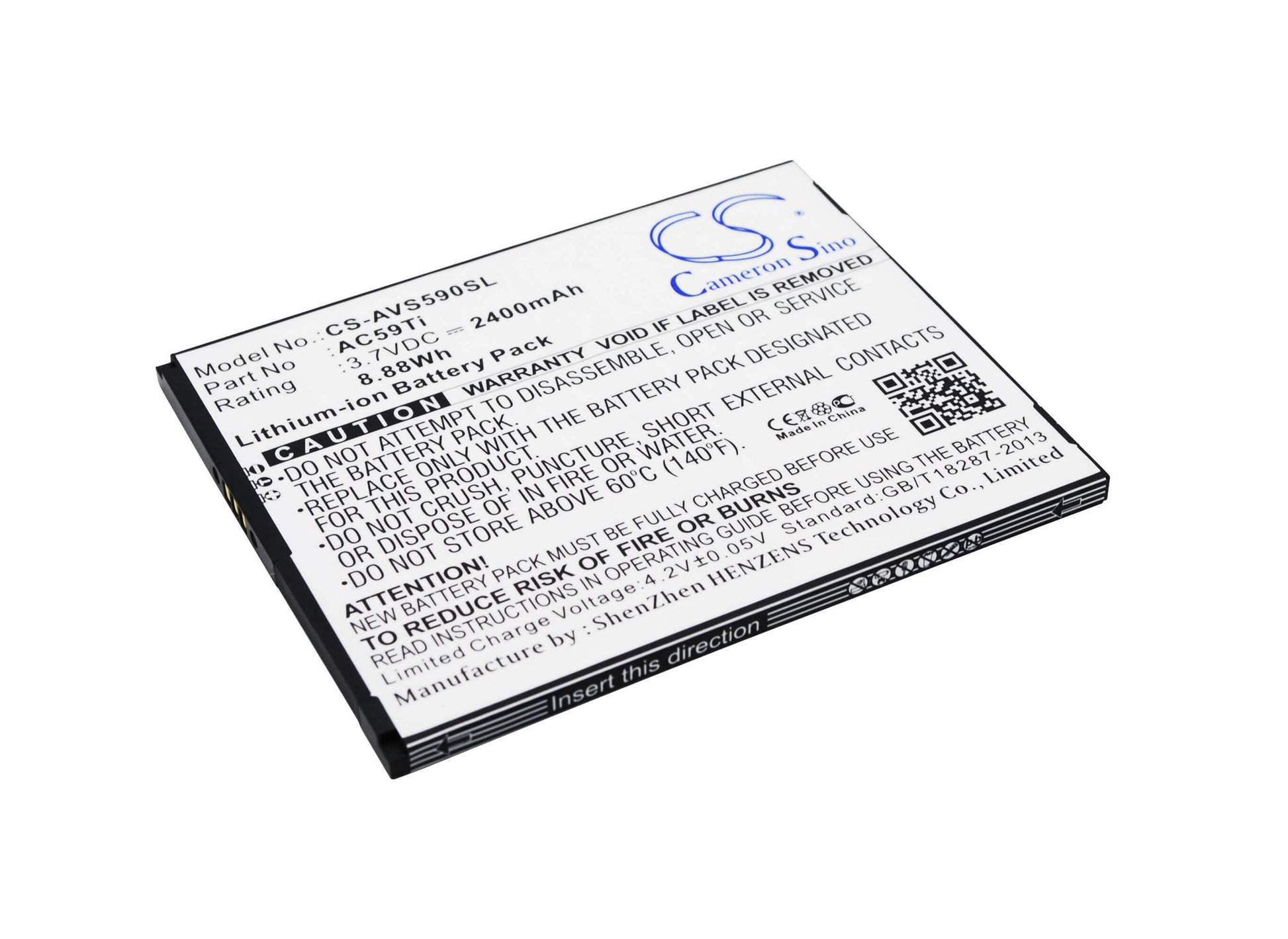 3.7V, 2400mAh, Li-ion Battery fits Archos, 59 Titanium, A59 Titanium, 8.88Wh