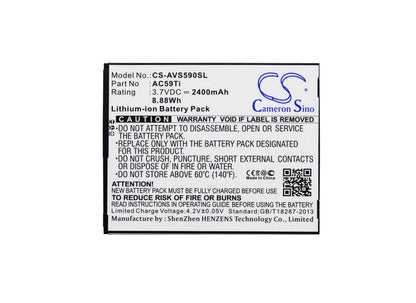 3.7V, 2400mAh, Li-ion Battery fits Archos, 59 Titanium, A59 Titanium, 8.88Wh
