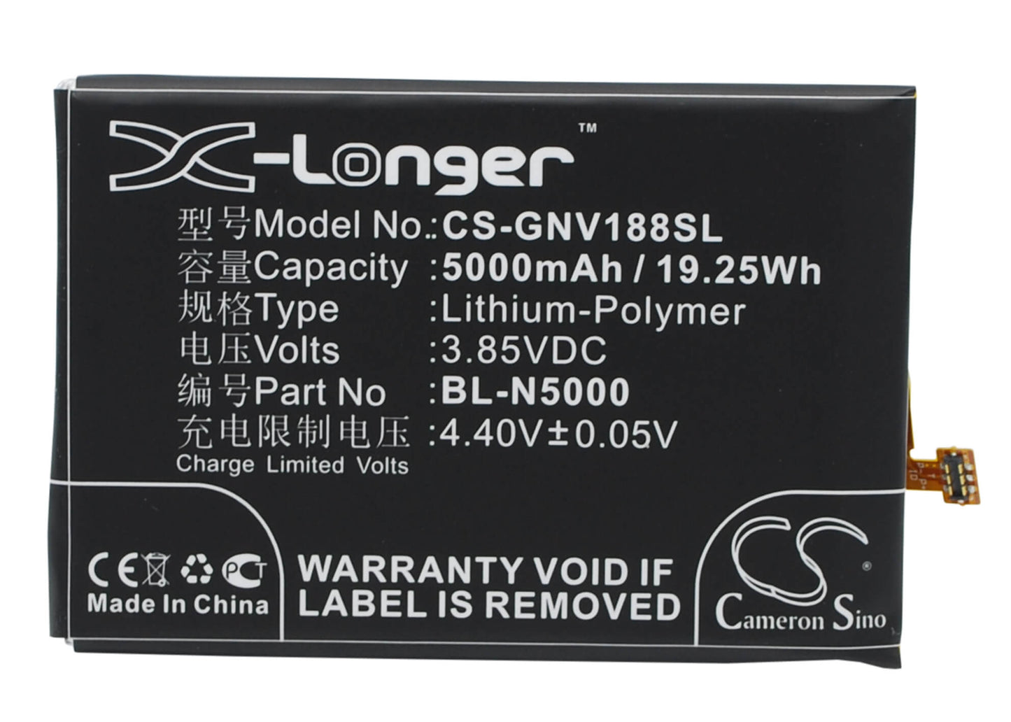3.85V, 5000mAh, Li-Polymer Battery fits Gionee, V188, V188s, 19.25Wh