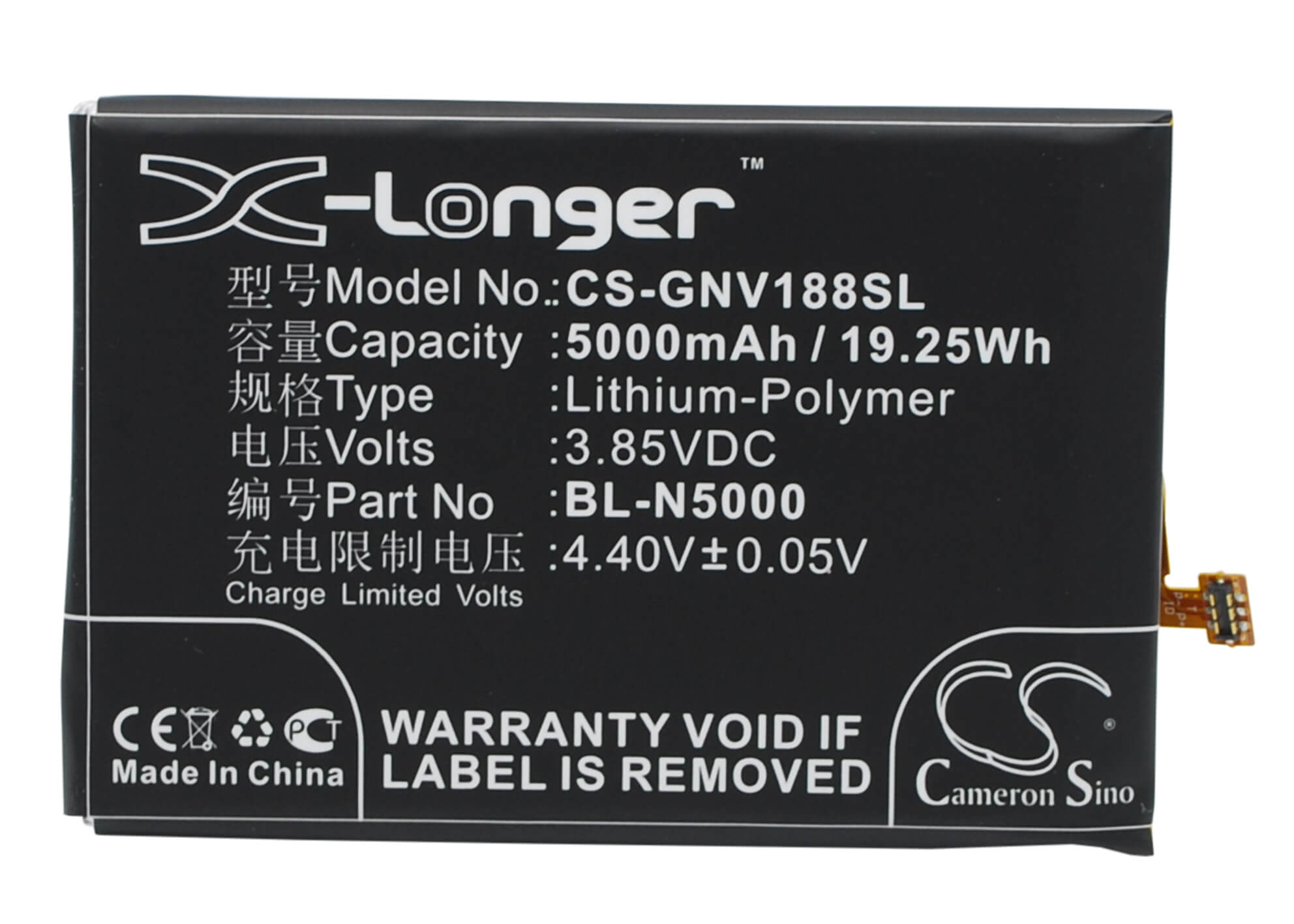 3.85V, 5000mAh, Li-Polymer Battery fits Gionee, V188, V188s, 19.25Wh